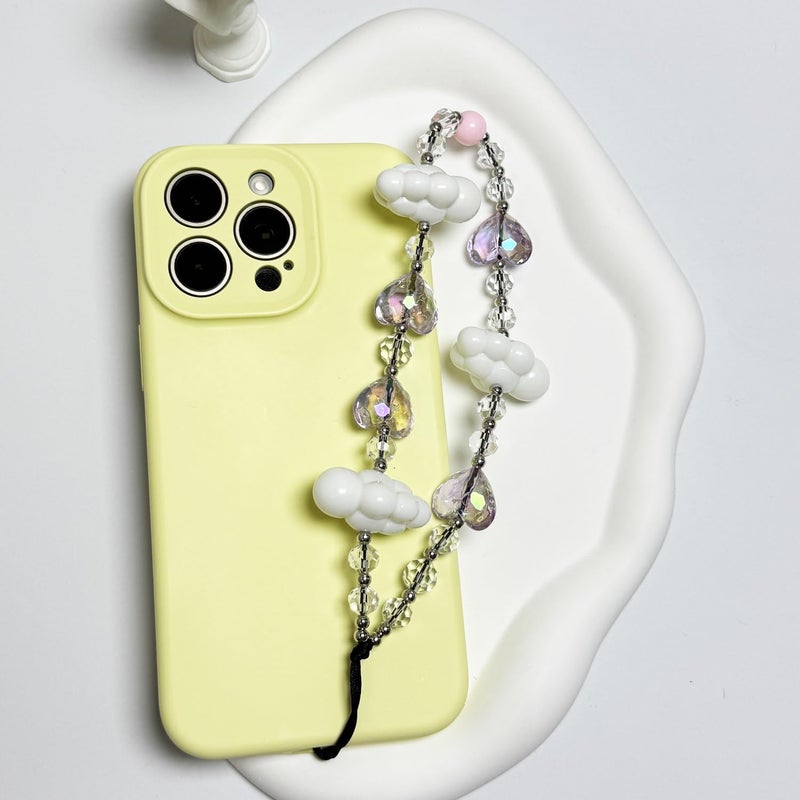 WCCH Beaded Phone Charm Y2K Kawaii Handmade Acrylic Phone Lanyard Wrist Strap for Camera Bag Airpods Keychain Charm Light Purple Heart and White Cloud - Image 4